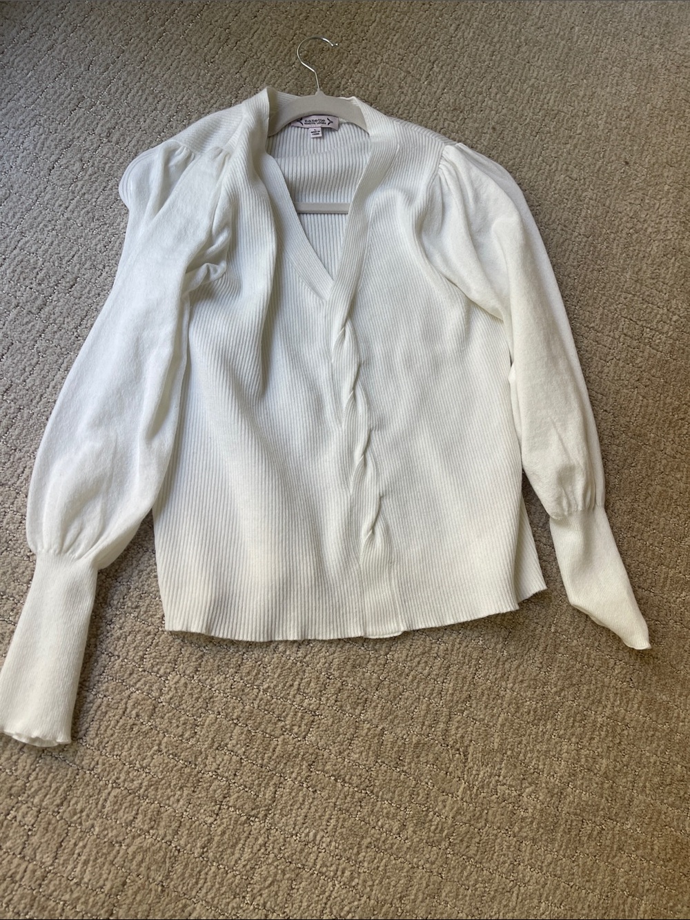 Nanette Lepore Ivory V-Neck Ribbed Sweater